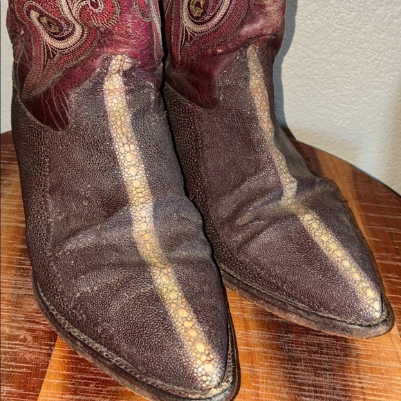 El General cowboy boots, men\'s 6 burgundy stingray fancy eagle stitching VTG GUC main image 15